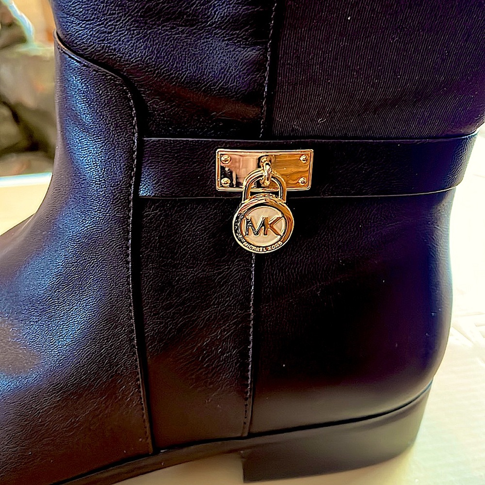 🌺🔥StunningNewInBoxMichael KorsTall Riding Boot.Leather&TextileDarkChocolateS:10M - Picture 2 of 12